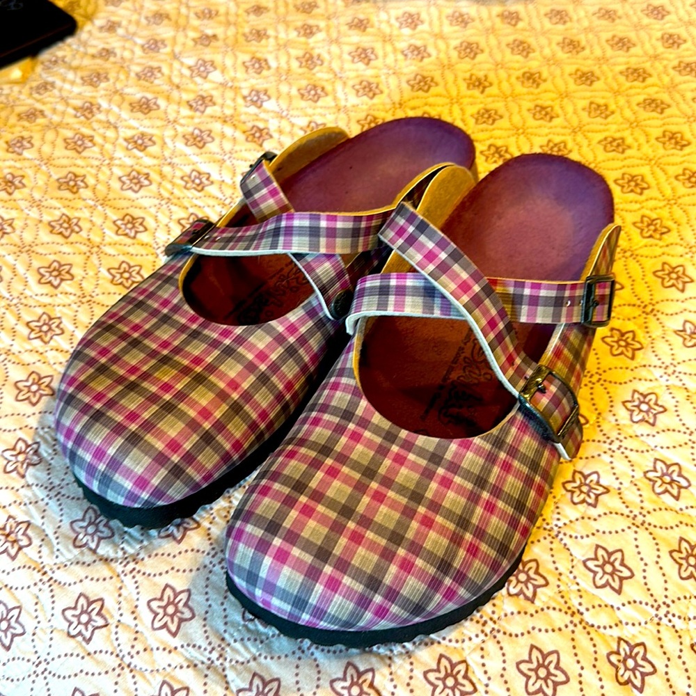 Birki’s Lilac plaid Dorian Mule